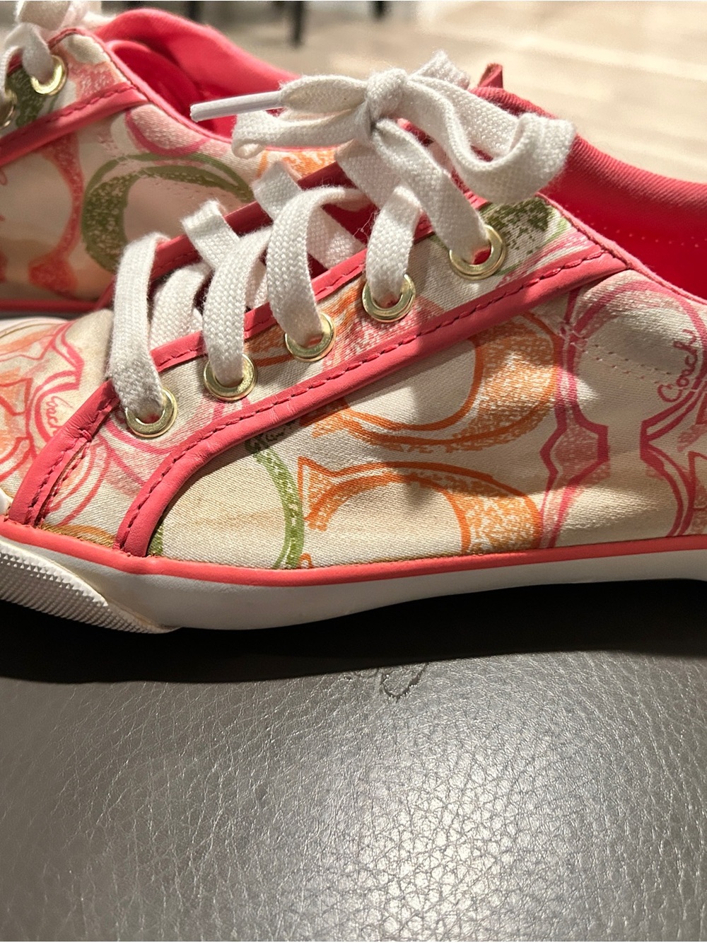 Coach Pink Trim Signature Print Canvas Sneakers
